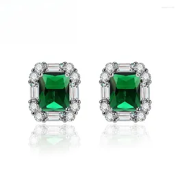 Stud Earrings Fashion For Women 925 Silver Jewellery Rectangle Emerald Zircon Gemstone Wedding Bridal Party Accessories