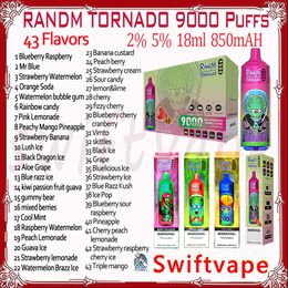 Original RandM Tornado 9000 Puff Disposable Vape E Cigarette 18ml 2% 5% 850mAh Rechargeable Battery 43 Flavors RGB Glow 9K Vapes Pen Starter Kit Authentic Wholesale