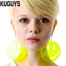 Fashion Jewellery Oorbellen Acrylic Neon Face Earrings for Women Pendientes HipHop Round Big Drop Earring DJ DS Brincos238Y