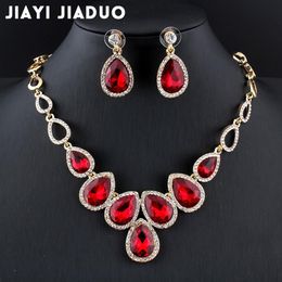 whole jiayijiaduo african Jewellery set Gold-color cystal necklace set and earrings for women Red crystal wedding jewelry206D