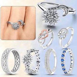 Cluster Rings Sparkling Heart Ring Riyue Suitable For Women To Wear Fashion Female Sun Moon Star Party 925 Silver GIfts