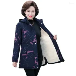 Women's Trench Coats Mother Winter Clothes 2023 Middle-aged And Elderly Fashion Print Down Cotton-padded Jacket Loose Long Warm Coat 5XL.