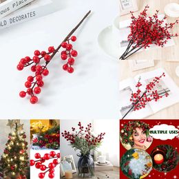 New Christmas Toy Supplies 2pcs 3pcs 5pcs Artificial Red Berry Stems Christmas Home Decor Holly Berry Branches for Christmas Tree New Year Decor DIY Craft