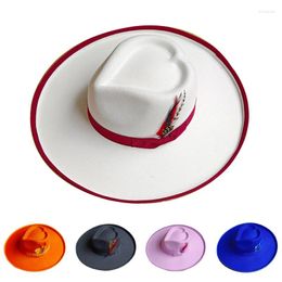 Berets 2023 Solid Colour Casual Fedora Hat Windproof Fashion 10cm Wide Brim Felt For Man And Women In Autumn Winter