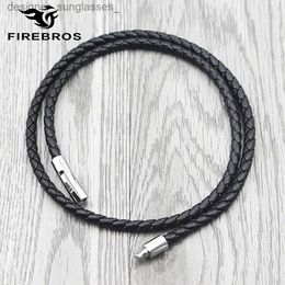 Pendant Necklaces FIREBROS Stainless Steel Buckle Black Genuine Leather Necklace Cord Men Women DIY Jewellery String Rope Long Neck Chain ChokersL231218