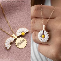 Pendant Necklaces Daisy Flower Pendant Custom Engraved Name Necklace for Women Chain Choker Stainless Steel Jewelry Personalized Mother's Day GiftL231218