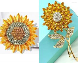 Brooches AMBER SUNFLOWER BROOCH PIN - Yellow Crystal Lapel Decoration For Hat Scarf Suit Flowers Jewelry Accessories