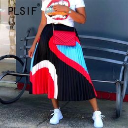 Dresses 2020 Special Design Elegant Swirl Color Pleated Skirt Tall Waist European Vintage Fashion Print Women Midi Skirts