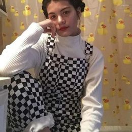 Rompers Women's Jumpsuits Black White Checkerboard Check Loose Bib Overalls Lattice Playsuits Siamese Plaids Rompers Bodysuits Wide Legs P