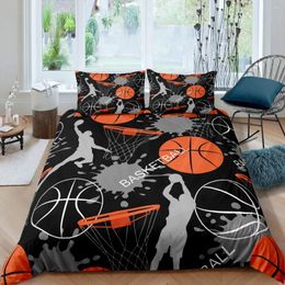 Bedding Sets Boys Basketball Duvet Cover Black Ball Pattern Sports Theme Kids Teens Court Competitive Games Room Decor