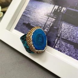 Cluster Rings European And American Style Blue Agate Personality Trend Ladies Ring Adjustable Jewelry