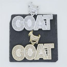 Iced Out Bling Hip Hop Men pendant Jewelry Full Paved Baguette CZ Animal Bail 5A Cubic Zirconia CZ GOAT Pendants Necklace244F