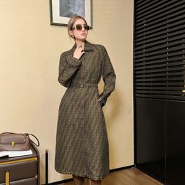 Women Designer Dress Fashion Jacquard Trench Coats Dresses Luxury Vestidos Largos Elegantes Senior Stylist Street Style Casual Skirt Sexy Women Clothing