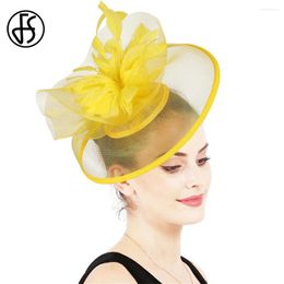 Berets FS 2023 Female Pillbox Hats Tea Party Vintage Fascinators For Women With Feather Mesh Veil Headband Bridal Wedding Cap