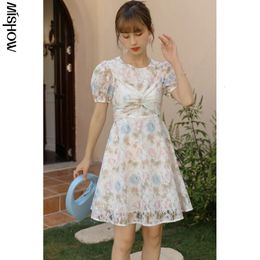 Urban Sexy Dresses MISHOW Summer Floral Dres Korean Ladies Lace Puff Short Sleeve Aline Party Sweet Temperament Female MXA28L0252 231218