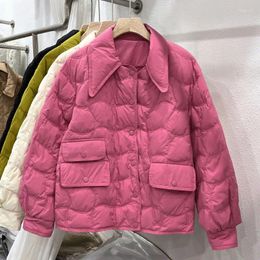 Women's Trench Coats Pink Lapel Short Down Cotton Jacket Women Winter Lightweight Wavy Pattern Signle Breasted Female Autumn Warm Outwear