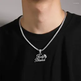 Pendant Necklaces Hip Hop Iced Out Letter Truly Blessed With Praying Hand Charm Necklace For Men Women Tennis Chain Fashion Jewellery