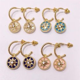 fahion Stainless steel Eight-pointed star ear hook 18k Gold Stud Earrings rose gold stud earrings for woman1985