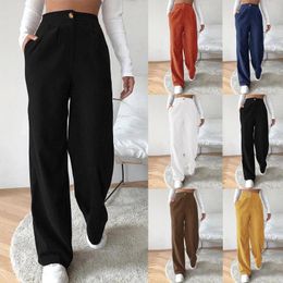 Women's Pants Casual Corduroy For Women High Waist Wide Leg Solid Colour Straight Trousers Loose Long Fashion Pantalones