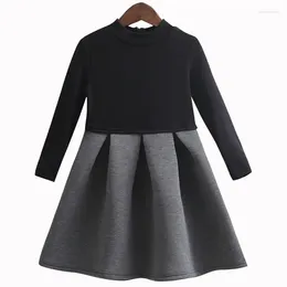 Girl Dresses 2 To 12 Years Kids & Big Girls Colour Block Fall Winter Long Sleeve Flare Dress Children Fashion Cotton Polyester