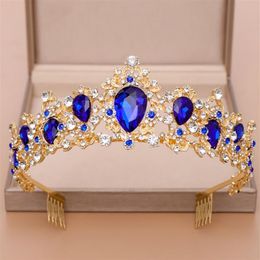 New Bridal Crown Green Blue Red Crystal Tiara for Wedding Hair Accessories Bride Headpiece Women Hair Jewelry305J