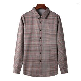 Men's Casual Shirts Autumn Winter Fashion Plaid Long Sleeve Shirt Male Clothes 2023 Business Office Polo-Neck Single-breasted For Men