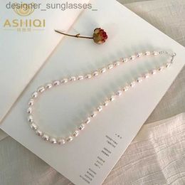 Pendant Necklaces ASHIQI Real Freshwater Pearl Necklace 925 Sterling Silver Clasp Jewellery for Women Natural Growth Pattern GiftL231218