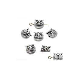 Alloy 200Pcs/Lot Alloy Owl Beads Spacer Bead Charms Antique Sliver Plated For Jewellery Diy Making 11X11Mm Drop Delivery Jewellery Loose B Dha1H