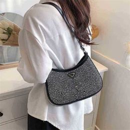 2024 New Designer women's crossbody shoulder texture Korean version popular bright diamond female armpit style bag