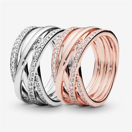 Authentic 925 Sterling Silver Sparkling & Polished Lines Ring For Women Wedding Rings Fashion Jewelry Accessories2895