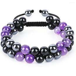 Strand Classical Bilayer Woven Bracelet 6mm 8mm Purple Charm Natural Stone Beads For Women&Men Fashion Heartbeat Jewelry 2023