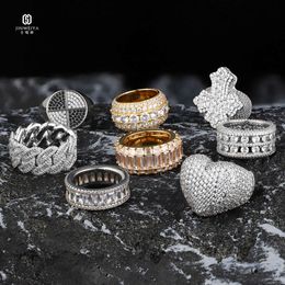 Custom Rings Baguette Luxury VVS Moissanite 18K Gold Plated Silver Iced Out Hip Hop Rings Men