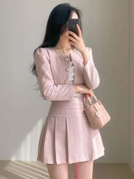 Two Piece Dress High Quality Fall Winter Small Fragrant Set Women Outfit Sweet Short Jacket Coat Skirt 2 Sets Conjuntos Cortos 231218