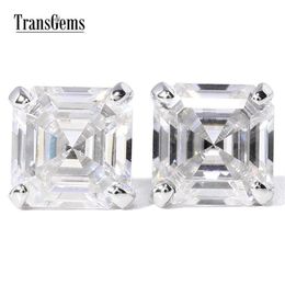 Transgems 14K White Gold Asscher Cut Moissantie Diamond Stud Earrings for Women 4CTW 7MM Asscher 2ct Each Moissanite F Color Y20062280