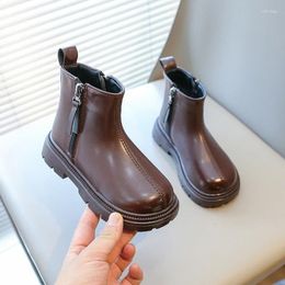 Boots Spring Boys Shoes 2023 Cute For Kids Girls Black Brown Non-slip Children Fashion Leather Unisex Britain Style