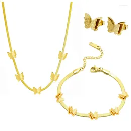 Necklace Earrings Set Stainless Steel Snake Bone Chain Frosted Butterfly Bracelet Conjuntos Elegantes Para Mujer Fashion Jewellery