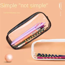 Storage Bags Simple Transparent Cosmetic Bag Pen White Solid Color Plastic Waterproof Zipper Makeup Home