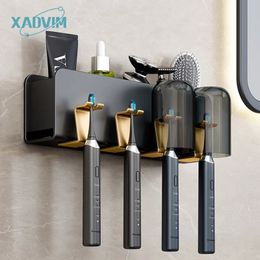 Toothbrush Holders Wall Mounted Punch free Aluminium Electric Holder No Drill Toothpaste Dispenser Cup Storage Rack Bathroom Accessories 231218