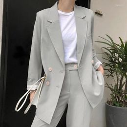 Women's Two Piece Pants Light Green Jacket Suit For Women Ladies Winter Spring Vintage Blazer And Set Y2k Clothes Office OL Style Coat