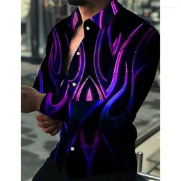Men's Casual Shirts Fashion Men Single Breasted Shirt Purple Print Long Sleeve Tops Clothing Cardigan