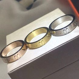 Europe America Fashion Style Ring Men Lady Women Titanium steel Engraved G Initials 18K Gold Lovers Rings 3 Color Size US5-US11182U