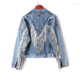 Women's Jackets Autumn Heavy Work Fringed Sequins Retro-washed Denim Jacket Women Short Jeans Coat Girls Students Woman Clothes