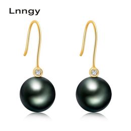 Dangle & Chandelier Lnngy 18K Gold Tahiti Pearl Drop Earrings 10-11mm Black Solid White Yellow Rose Real Diamond Women233z