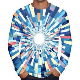 Men's T Shirts Colour Block Patchwork 3d Printed Henley Fashion Vintage Pullovers Long Sleeve Shirt Man Tees Tops Clothing