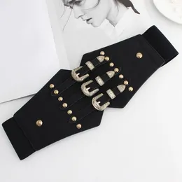 Belts Luxury Metal Decor Corset Wide Girdle Pu Leather Slimming Body Waistband Belt For Women Elastic Waist Ceinture Femme