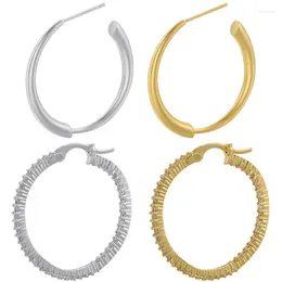 Hoop Earrings ZHUKOU Gold Colour Brass Cubic Zirconia Large For Women Simple 2024 Summer Jewellery Wholesale VE1127