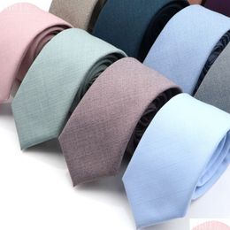 Neck Ties Neck Ties Mens Solid Color Tie Skinny Casual Antiwrinkle Necktie For Wedding Suit Neckties Pink Blue Grey Cravat Gift Access Dh5Qp
