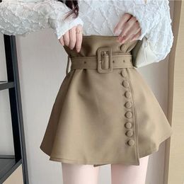 Dresses Elegant Fashion Office Lady Mini Bud Skirt Chic Button Design Skirts Womens Spring 2023 Lace Up High Waist A Line Jupe Femme