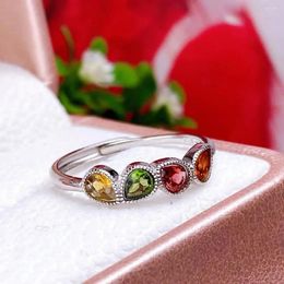 Cluster Rings Natural Tourmaline Silver Ring Jewerly For Woman With Wedding Party Banquet Gift Dating