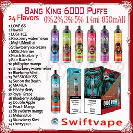 Original Bang King 6000 Puff Disposable E Cigarette 24 Flavors 14ml Pod Rechargeable Battery 850mAh 6K Puffs 0% 2% 3% 5% RBG Light Vape Pen Kit Fast Delivery